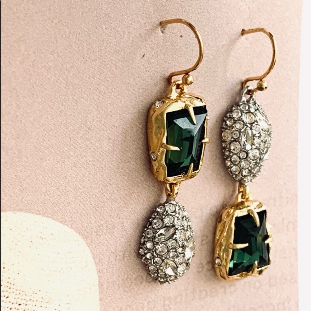 ALEXIS BITTAR • Mismatch Rocky Crystal Emerald Green Drop Earrings - Picture 4 of 6